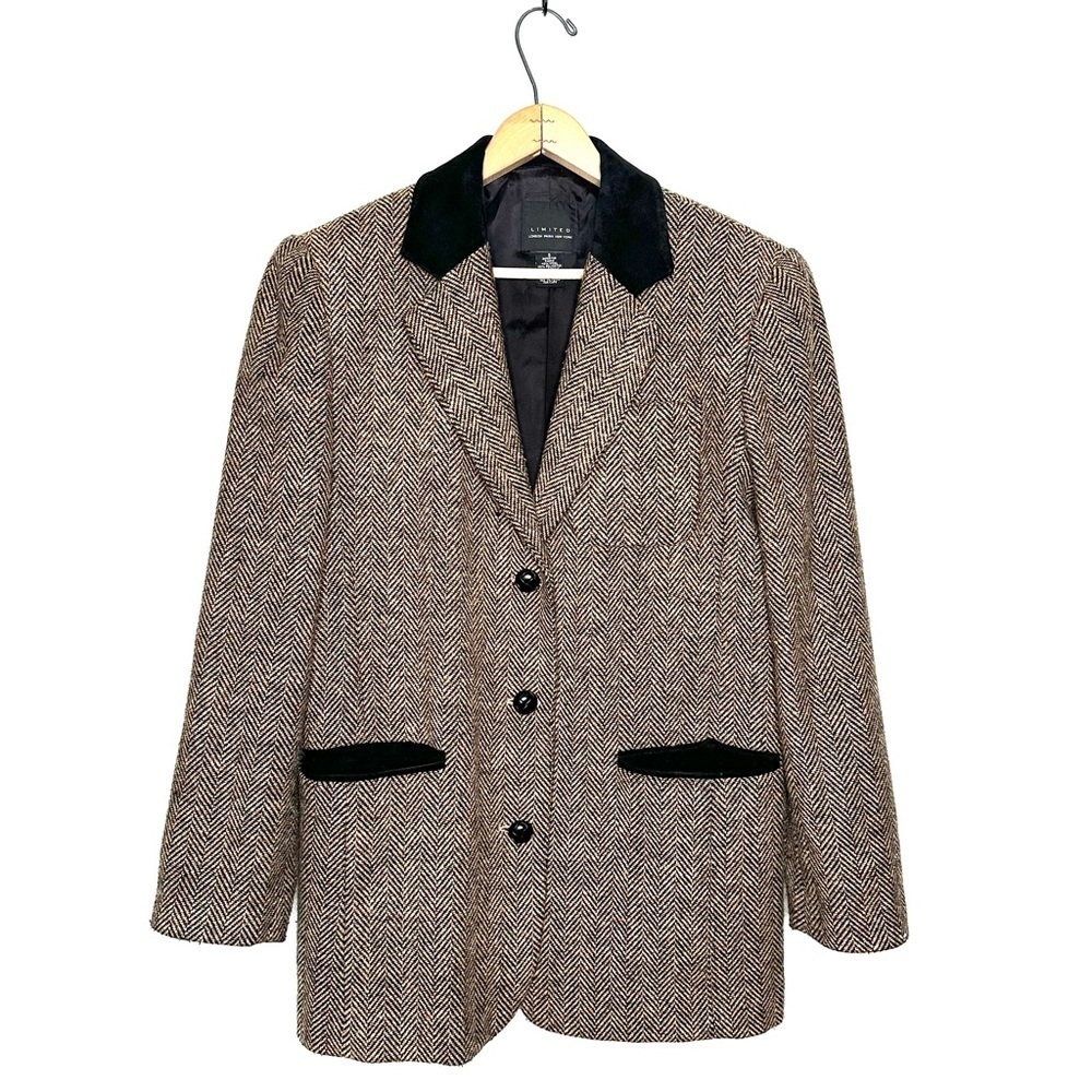 The Limited | Y2K Brown 3 Button Down Herringbone Blazer Size Small